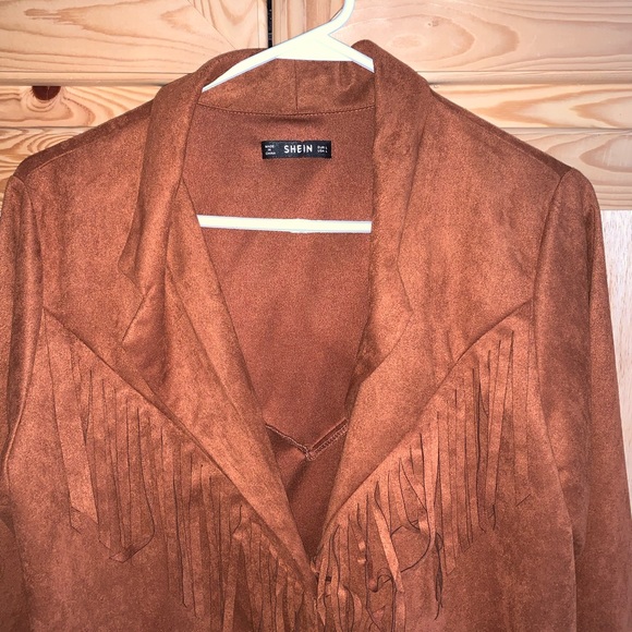Shein brown faux soft suede fringed shacket jacket size L - Picture 2 of 4